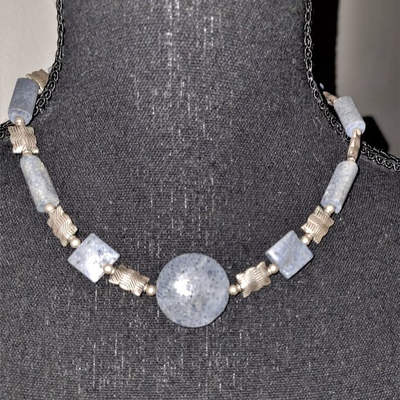 Vintage Gray Stone/Silver Choker Necklace - Picture 1 of 3